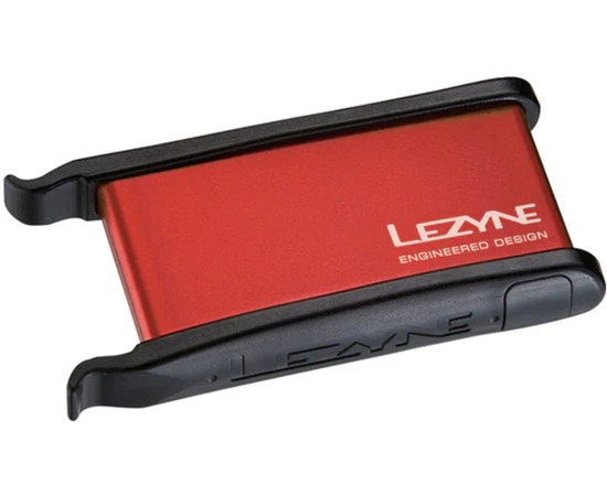 Lezyne Lever Kit in Alloy Box, 2xTire Lever, 6xPatch, 1xScuffer, 1xTire Boot, red