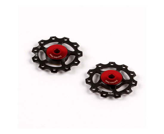 Cema Pulley Wheels plastic - 9/10/11 speed - Stainless / Red