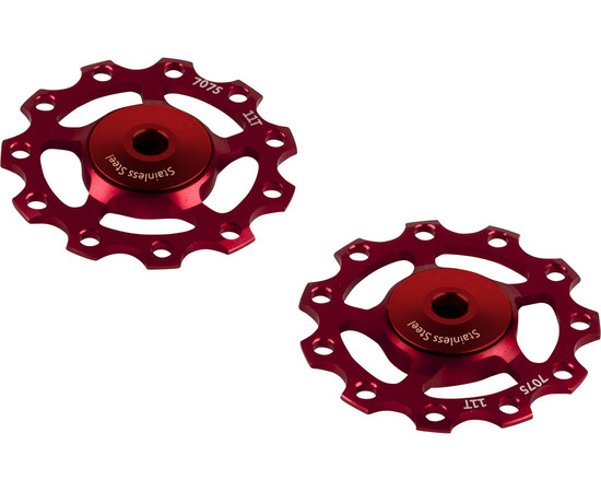 Cema Pulley Wheels Aluminium - 9/10/11 speed - Stainless / Black Red